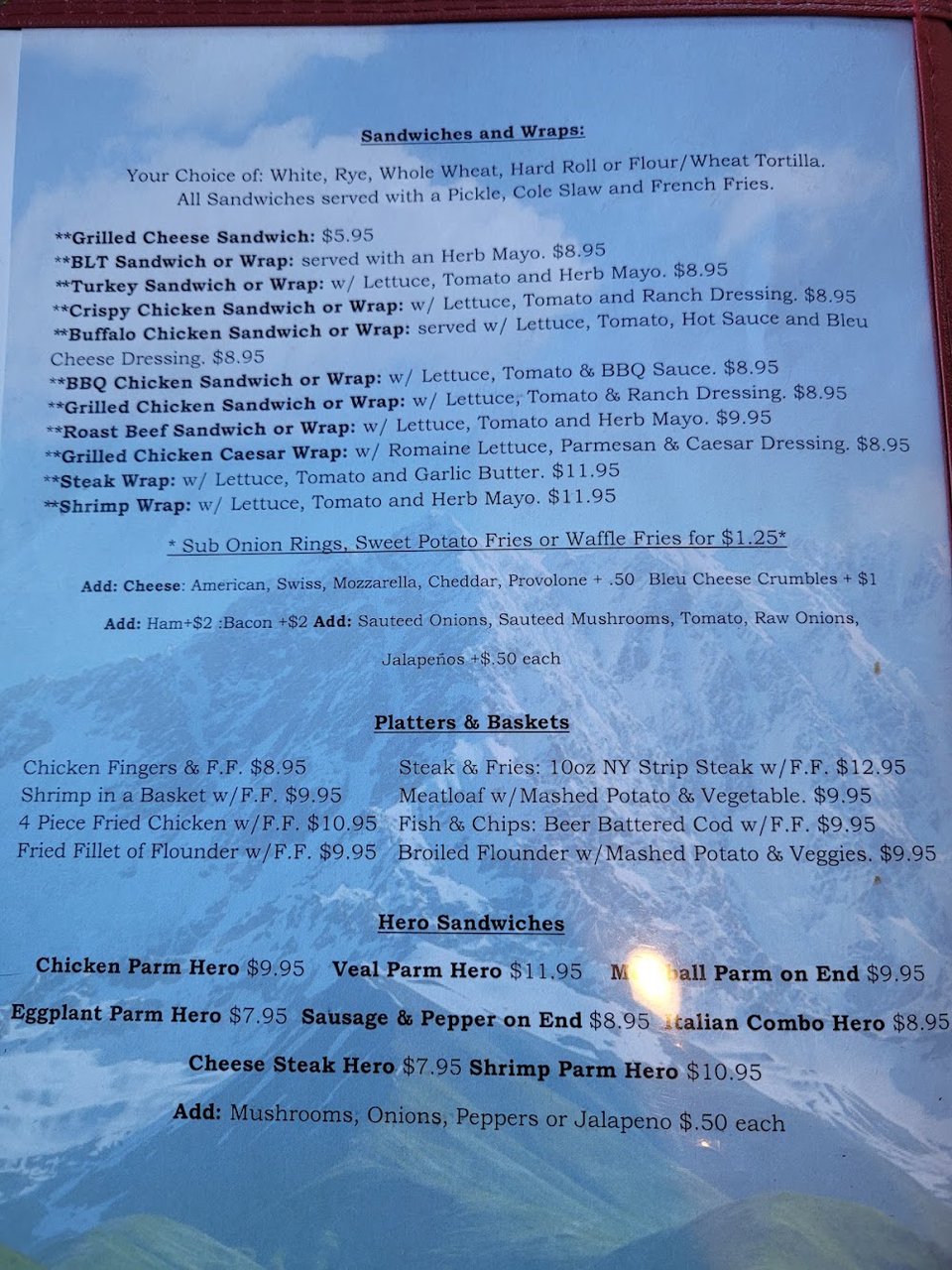 Menu page with sandwiches and wraps.